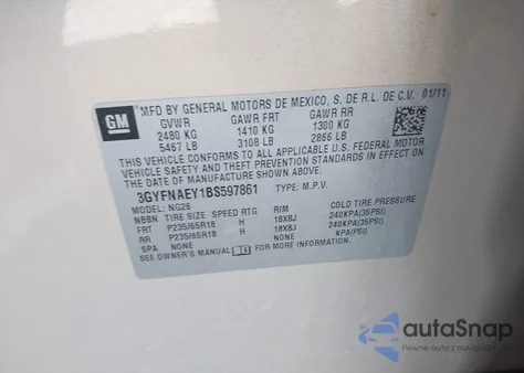 2011 Cadillac Srx Luxury Collection from USA, damaged, VIN 3GYFNAEY1BS597861